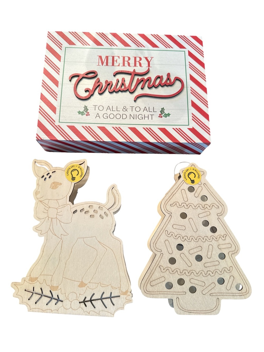 Make Market Light Up DIY Wooden Deer Tree & Merry Christmas Sign Decor Set NWT